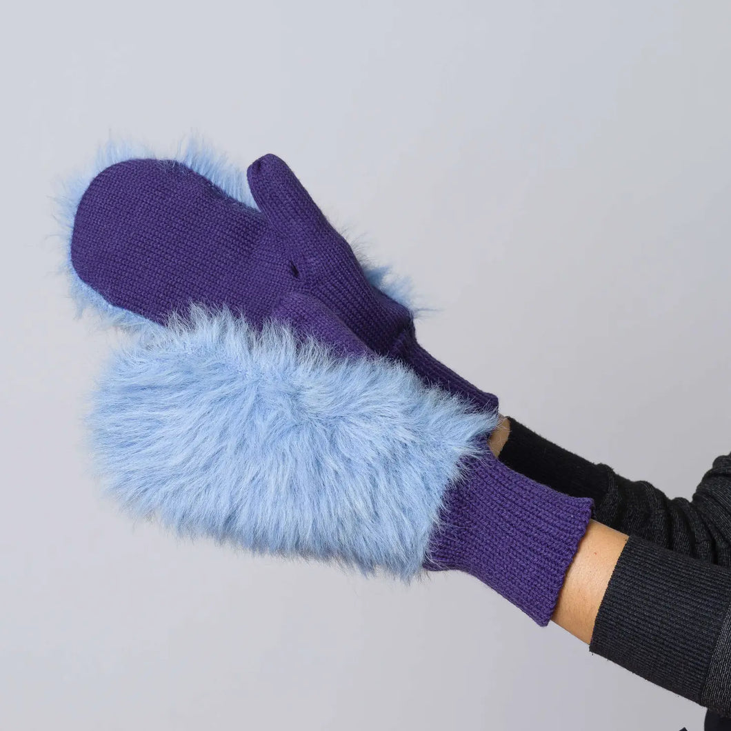 Verloop Knits Faux Fur Knit Mittens Periwinkle